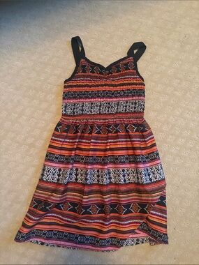 Girls' Strappy Casual Dress in Black, Orange & Pink
